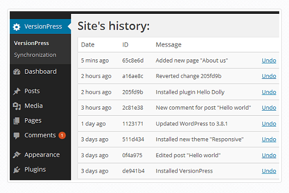 VersionPress Annuler Revenir gérer et restaurer une version de WordPress avec VersionPress