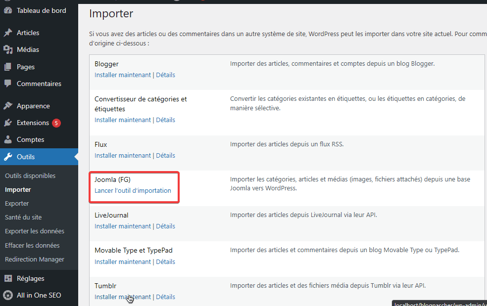 Joomla vers WordPress