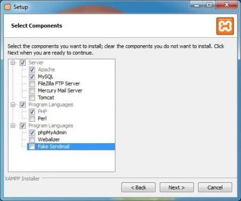 Choisissez les composants logiciel que vous souhaitez installer et décochez celles que vous ne voulez pas.