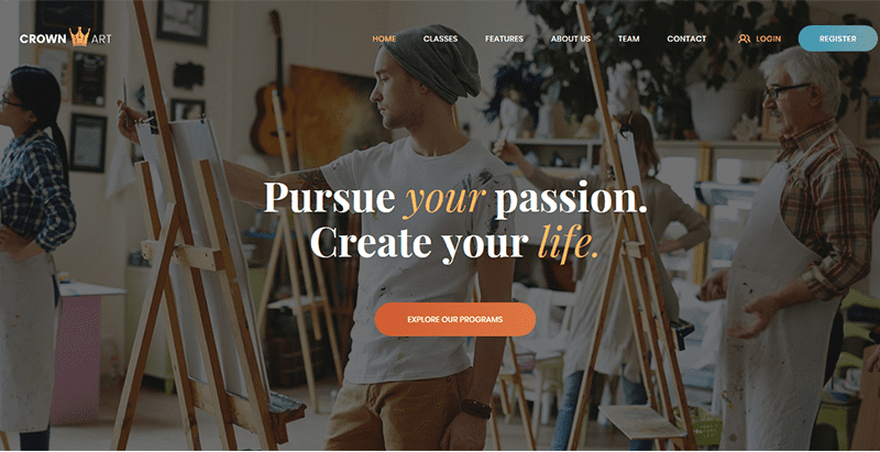 meilleurs thèmes WordPress d'art pour créer un site web - Crown art