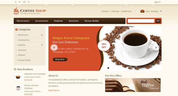 Cafetería PrestaShop Tema para Cafetería en internet