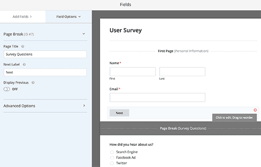 Modifier les paramètres dune page wpforms