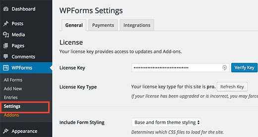 Verification wpforms