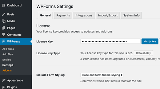 wpform-مجوز-کلیدی
