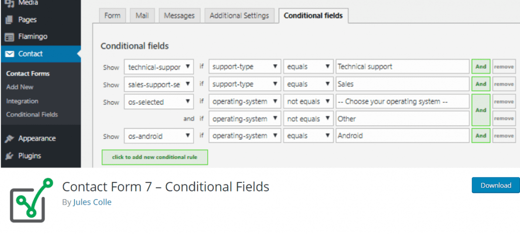 Extensions contact form 7 – conditional fields