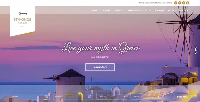 Mykonos resort themes wordpress creer site web hotel motel meilleurs thèmes WordPress d'hôtel - Mykonos resort