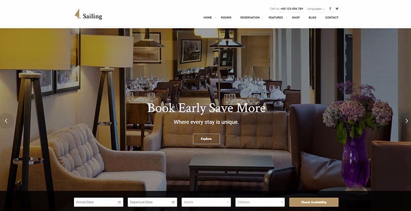 Sailing theme wordpress creer site web hotel auberge motel
