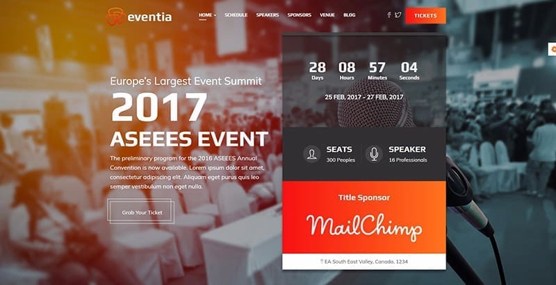 Eventia themes wordpress creer site web evenements conférences seminaires