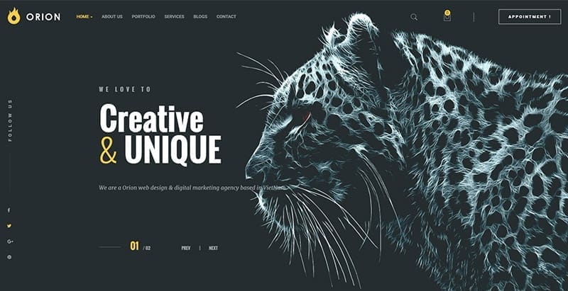 Orion themes wordpress creer site web portfolio agence creative