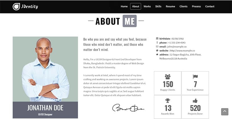 Identity themes wordpress creer site cv curriculum vitae 1 Identity themes wordpress creer site cv curriculum vitae 1