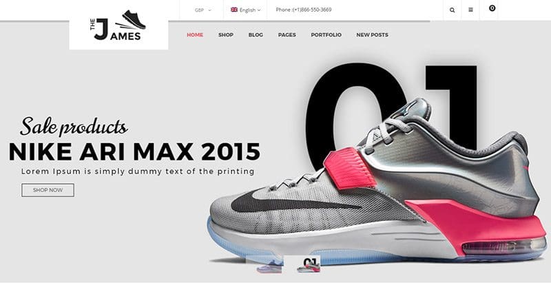 James themes wordpress creer site ecommerce vente chaussures