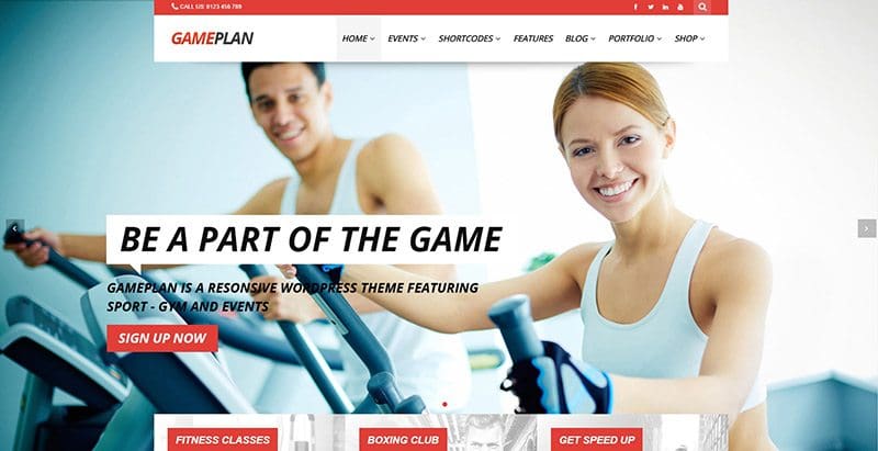Gameplan themes wordpress site web club fitness gym