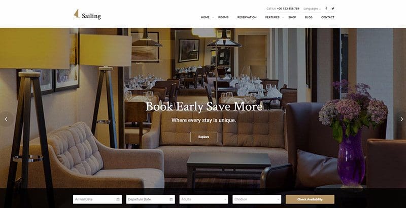 Sailing themes wordpress creer site web hotel motel restauration evenement