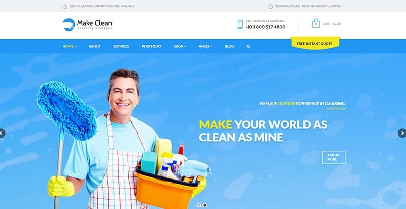 Makeclean themes wordpress creer site web entreprise nettoyage technicien surface