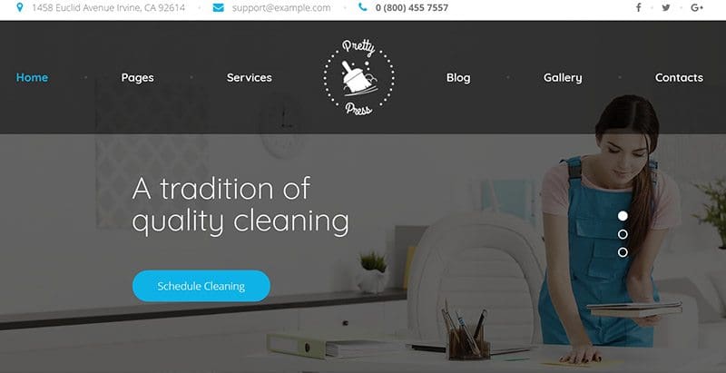 Prettypress créer un site Web d'entreprise de nettoyage