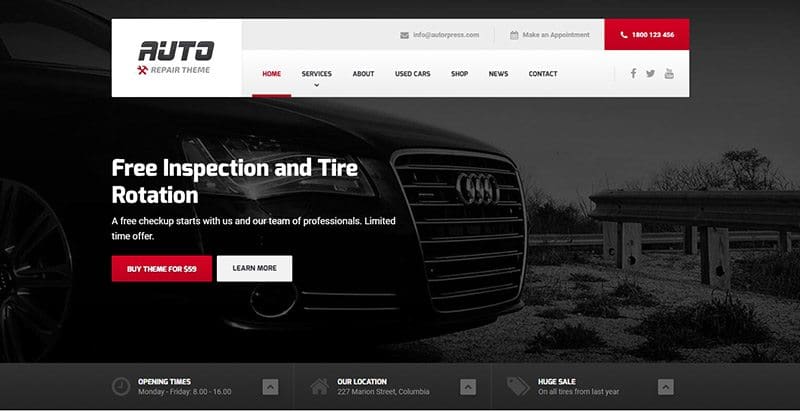 Auto themes wordpress creer site web garage automobile reparation vehicule thèmes WordPress pour créer un site Web de garage automobile - Auto