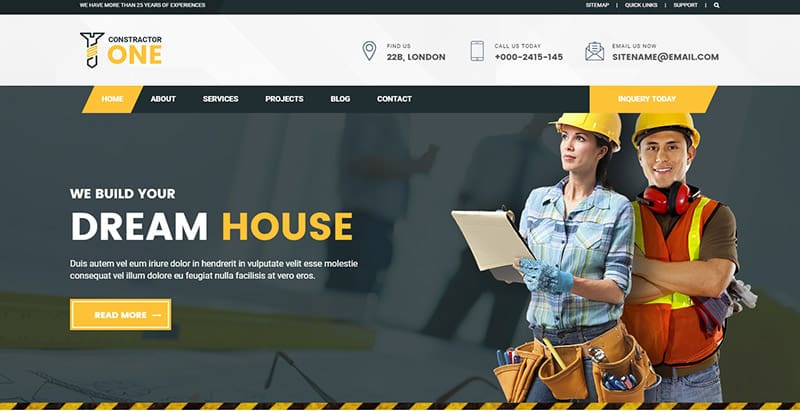Constructorone themes wordpress creer site web entreprise construction architecture decoration interieure renovation