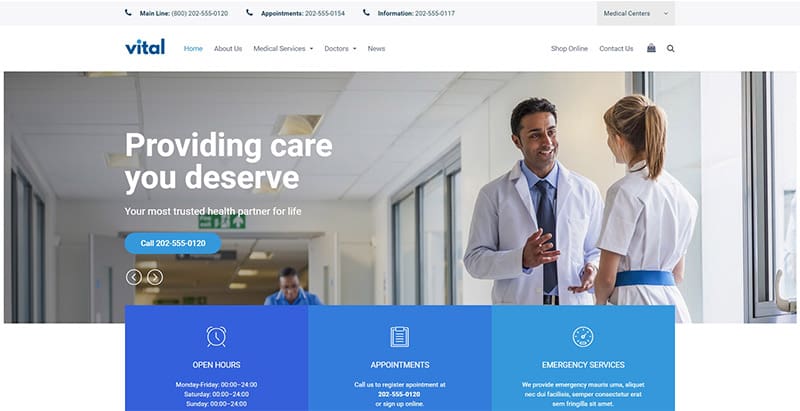 Vital themes wordpress creer site web medecin hopital centre sante clinique dispensaire