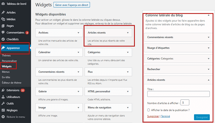 Comment afficher articles récents WordPress blogpascher 6