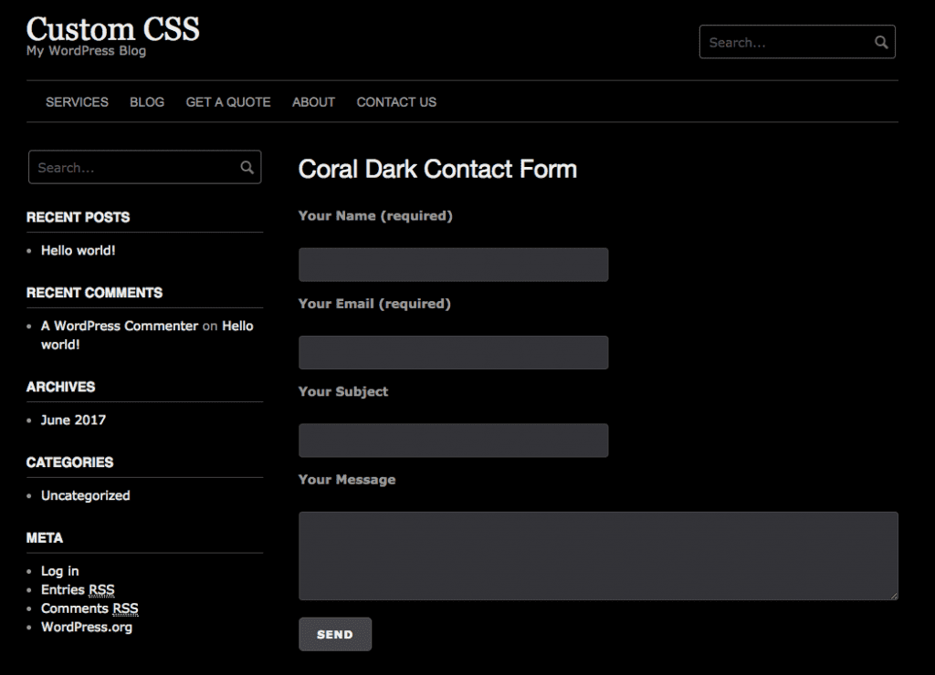 Coral dark contact form Coral dark contact form