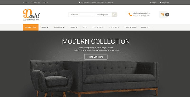 Dash themes wordpress vendre mobilier interieur decoration interieure ecommerce