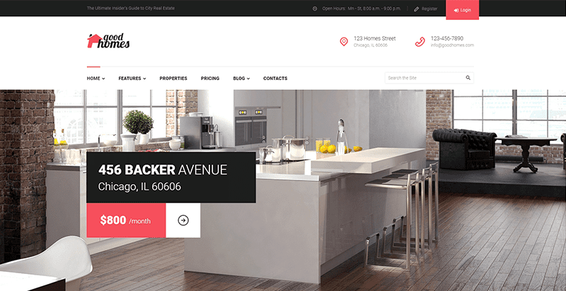 Goodhomes themes wordpress creer site web vente biens immobiliers appartement studio villa