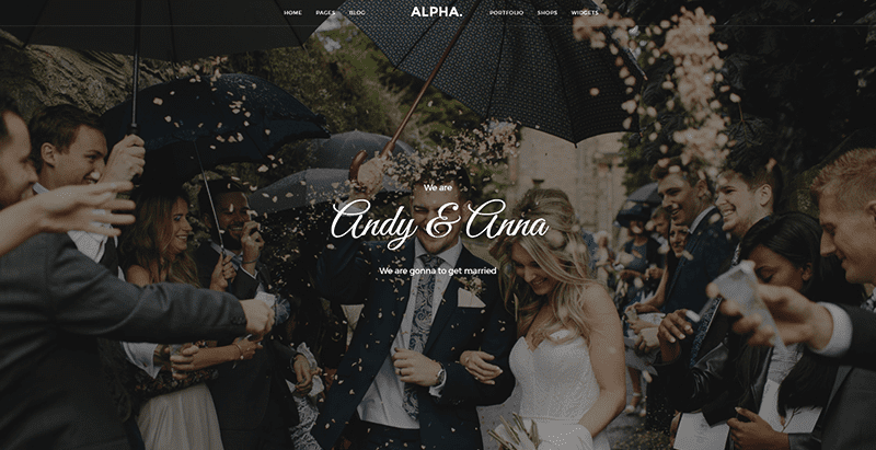 Alpha themes wordpress creer site web mariage ceremonie nuptiale evenement