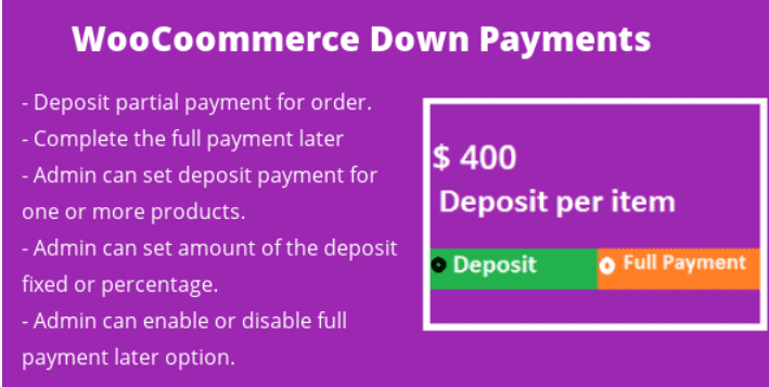 Woocommerce deposit down payments Woocommerce deposit down payments