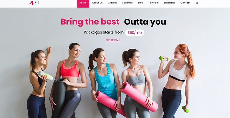 meilleurs thèmes WordPress de gymnase - Girly gym 