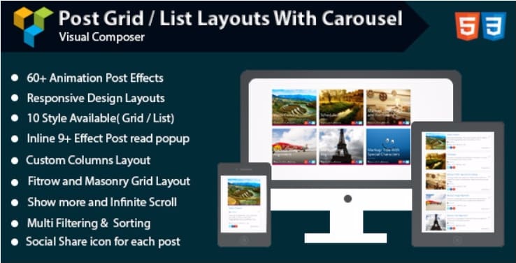 Post grid list layout with carousel Post grid list layout with carousel