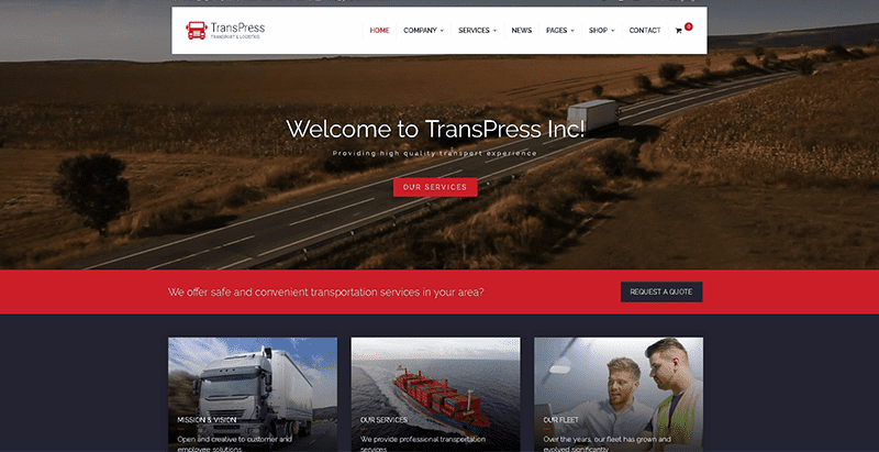 Transpress теми wordpress създаване на уебсайт компания логистика транспорт