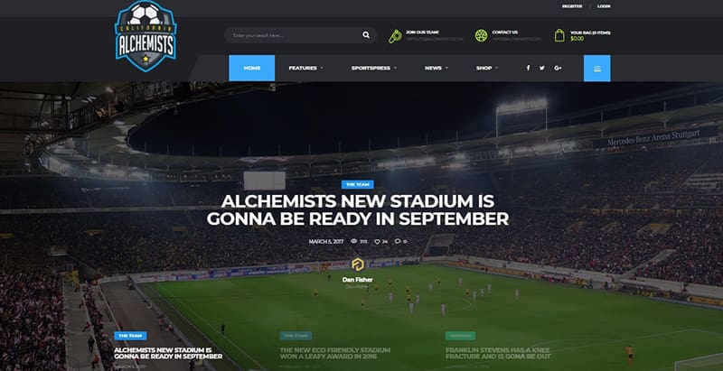 Alchemists themes wordpress creer site web club sport fotball soccer basketball