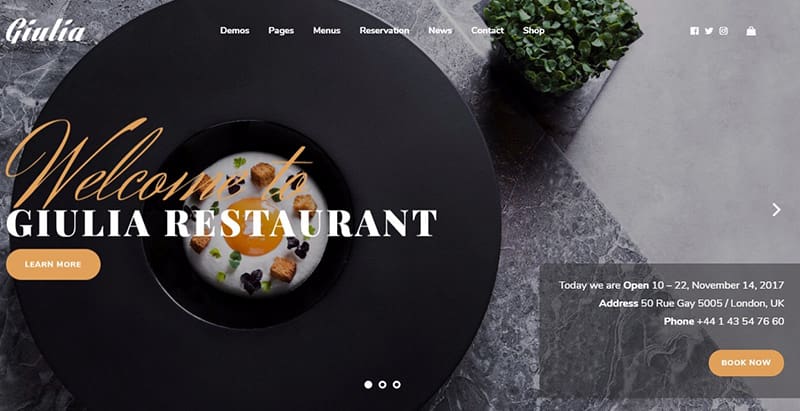 Giulia themes wordpress creer facilement site internet restaurant
