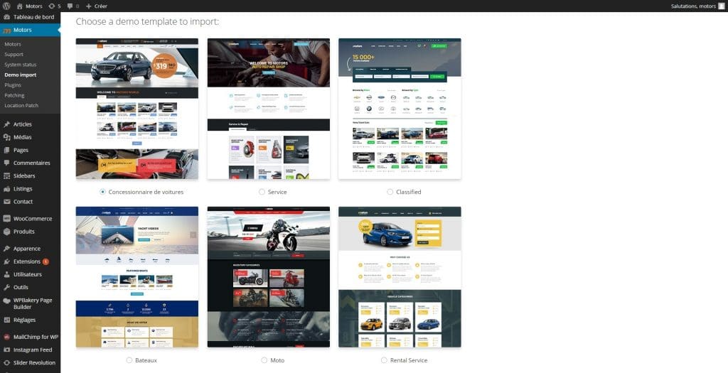Motors import demo Демонстрация за импортиране на двигатели - Тема на WordPress за двигатели