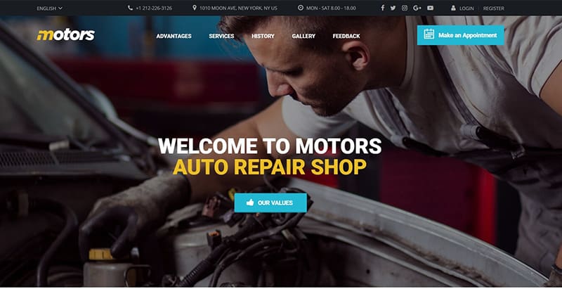 Motors demo 2 гаражен механик гараж за механици - Тема на WordPress за двигатели