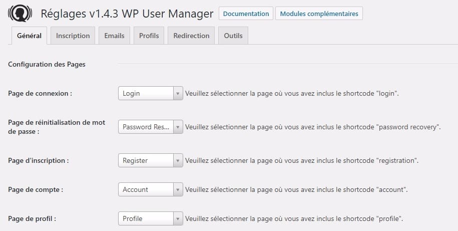 wpmu reglages generaux