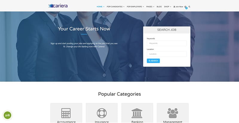 Cariera themes wordpress pour creer un site internet offres emploi