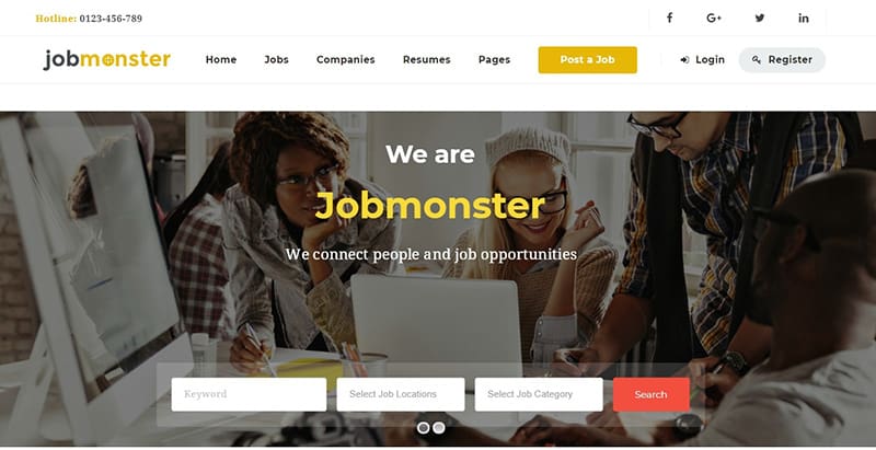 Jobmonster themes wordpress pour creer un site internet offres emploi