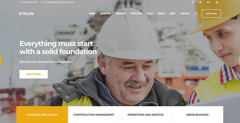 Etalon themes wordpress creer site web entreprise construction architecture