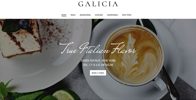 Galicia themes wordpress creer site internet restaurant salon cafe meilleurs thèmes WordPress - Galicia