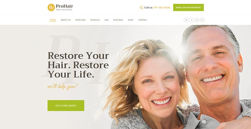 Prohair themes wordpress creer site internet salon coiffure