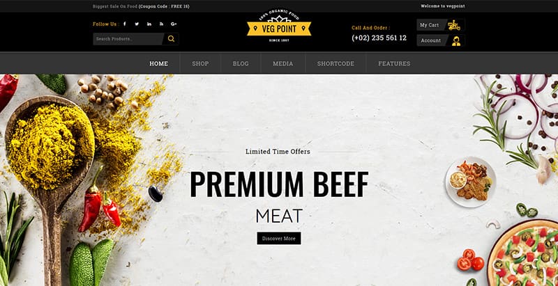 Vegpoint themes wordpress creer site internet restaurant salon cafe