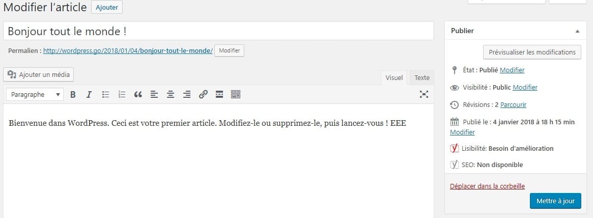 Area di revisione di Wordpress