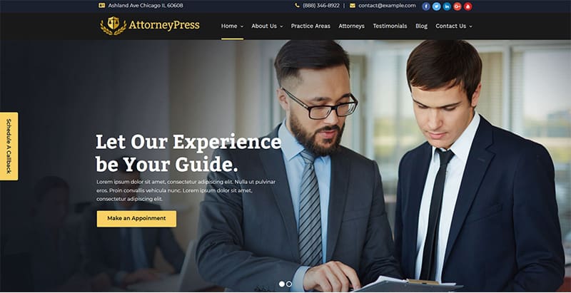 Attorney press themes wordpress creer site internet avocat procureur juge