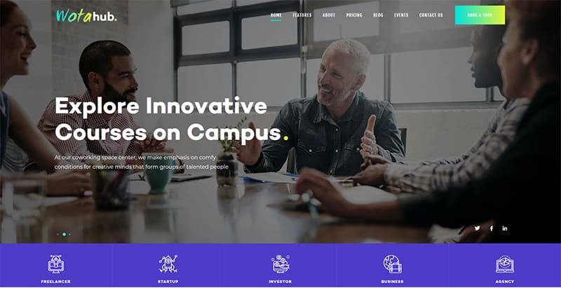 Wotahub themes wordpress creer site internet pme entreprise campus meilleurs thèmes WordPress créer un site Web d’entreprise de coworking- Wotahub