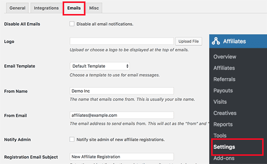 reglages notification email affiliateWP.png