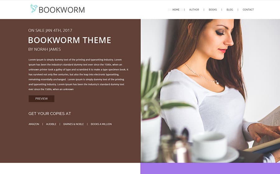 NF Book Worm - Theme WordPress interessant, propre et minimaliste FullScreen pour les auteurs de livres