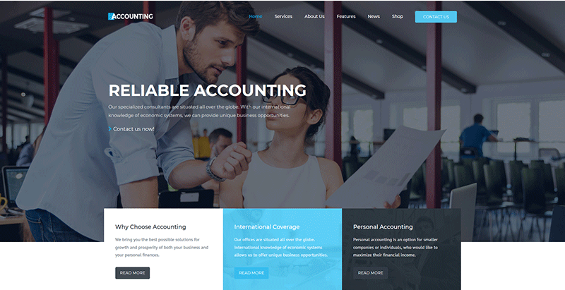 Accounting themes wordpress creer site web entreprise financiere comptable audit