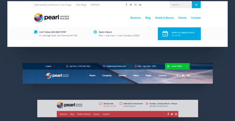 Pearl header builder wp plugin
