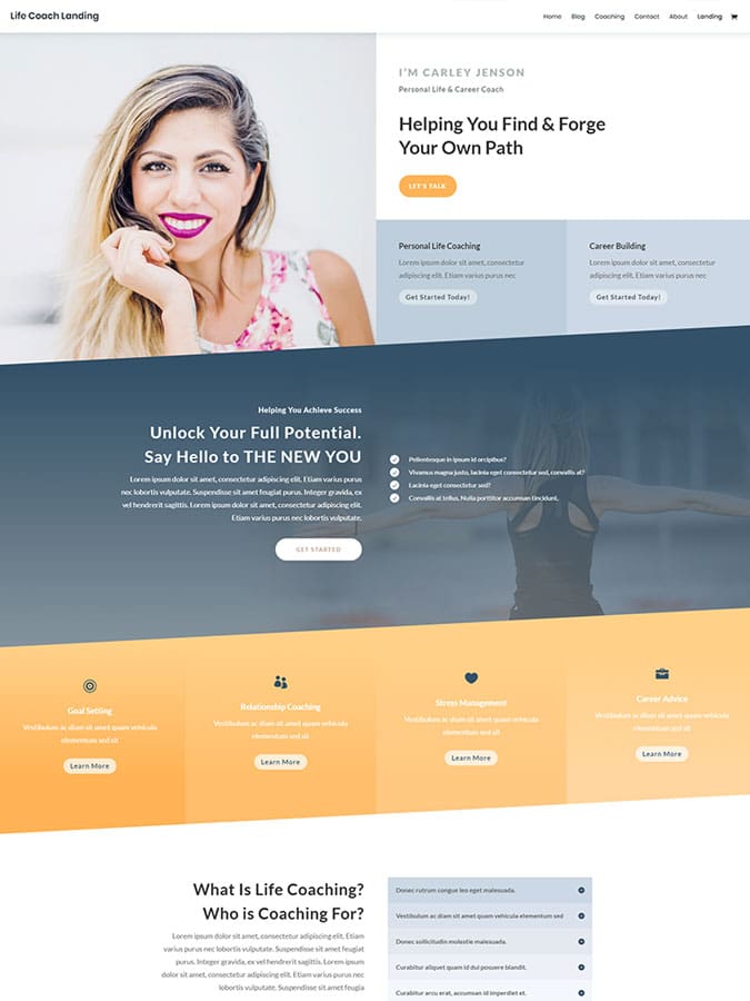 Divi wordpress theme layouts créer site web life coach vendre coaching prestation Divi wordpress theme layouts créer site web life coach vendre coaching prestation